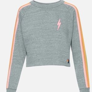 AVIATOR NATION - Bolt Cropped Sweatshirt, Medium, Gray and Pastel Stripes